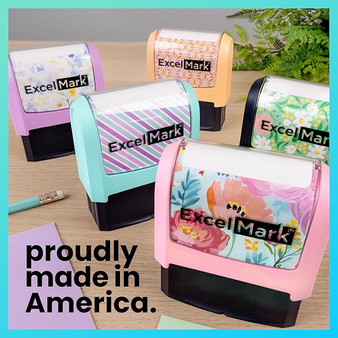 ExcelMark Address Stamp - Custom Return Address Stamp with Elegant Designs, Vibrant Colors & Patterns – Perfect for Mail, Invitations & Gifts (Violet Mount, Signature Script)