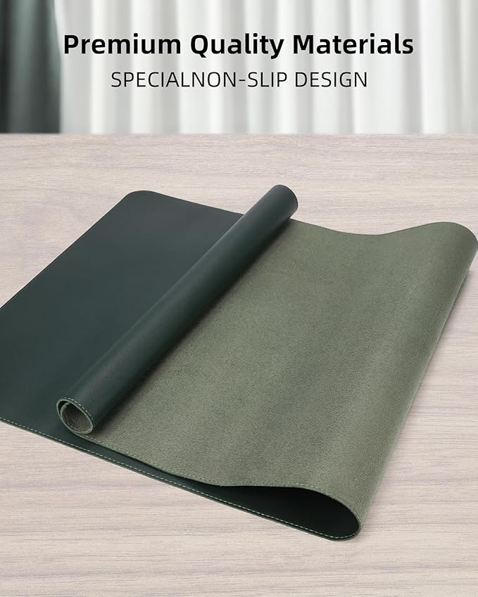 Leather Desk Pad Protector,48"x24" - Premium Desk Mat, Office Desk Mat, Large Mouse Pad,Non-Slip Desk Blotter,Waterproof Desk Writing Pad for Office and Home(Dark Green)