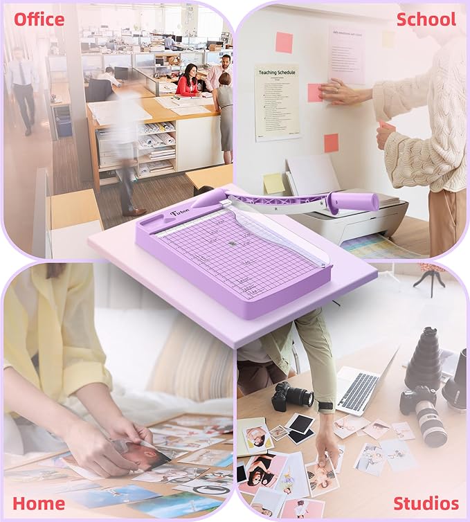 Firbon 12" Guillotine Paper Cutter, Heavy Duty 12-Sheet Capacity Trimmer for Cardstock, Photos, Scrapbooking, Office, Classroom, Studio (Purple)