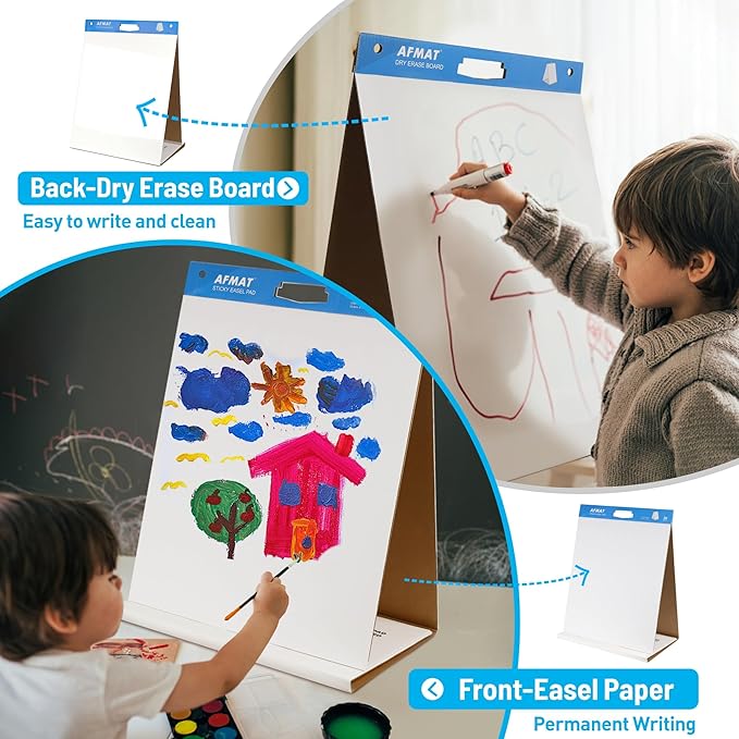 4-Pack Tabletop Sticky Easel Pad and Dry Erase Board 2 in 1, 20 x 23 inches, 20 Sheets/Pad, Portable Easel Stands for Teachers, Ideal for Training, Presentation, Meetings, Kids Doodling
