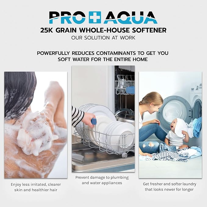 PRO+AQUA Heavy Duty Whole House Water Softener System – 25,000 Grain Capacity, Premium Long-Lasting Resin, 1" Ports