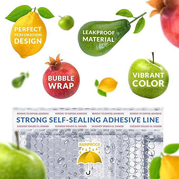 Amiff Silver Thermal Bubble Mailer, 12 x 17 Inches. 10 Pack Metallic Bubble Mailers. Self-Seal Insulated Mailers for Cold Shipping. Padded Envelopes Waterproof. Thermal Bag for Food, Cosmetics