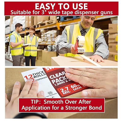 SWRT 2.7Mil Thick Ultra Clear Packing Tape, 24 Rolls Heavy Duty Packaging Tape for Shipping Packaging Moving Mailing, Thicker Sealing Tape-1.88" x 60 Yards Per Roll, 1440 Total Yards