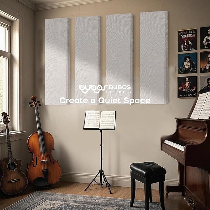 BUBOS 2 PCS Acoustic Panels,47.2''x11.8'' Fabric Soundproof Wall Panels,Self-adhesive Sound Absorbing Panels for Studios, Office, Home Theater, Fabric-Clad-N Linen