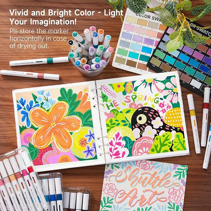 Shuttle Art Automatic Ink Control Acrylic Paint Markers, 60 Colors Brush Tip Acrylic Paint Pens for Rock, Ceramic, Wood, Canvas, Glass, Stone, Fabric, Card Making, DIY Football Crafts, FlipFunAlong