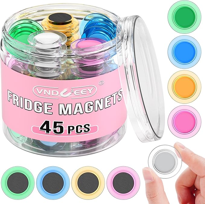 VNDUEEY 45 Pcs Whiteboard Magnets, Round Fridge Magnets Refrigerator Magnet, Mini Magnet Teacher Supplies for School, Home, Office, Dry Board (Assorted Color, 3cm/1.18 inch)