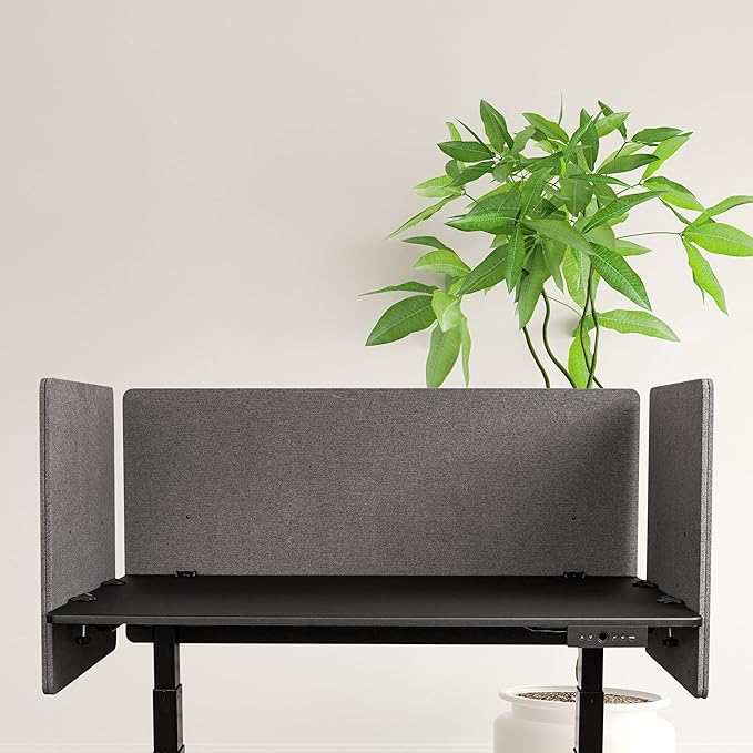 Stand Up Desk Store ReFocus Clamp-on Acoustic Desk Divider Privacy Panel That Reduces Noise and Visual Distractions (Ash Gray, 47.25" x 23.6", 23.6" x 23.6", & 23.6" x 23.6")