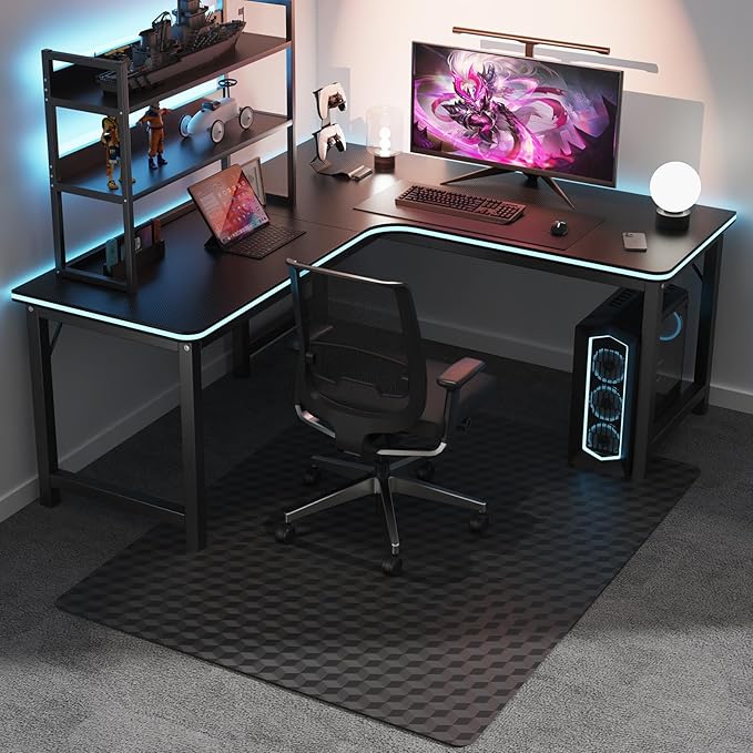 Chair Mat for Carpet, SALLOUS 46" x 60" Office Chair Mat for Carpeted Floors, Heavy Duty Vinyl Floor Mat with Grips, Carpeted Floor Protector Computer Desk Mat for Home Office (Black - 3D Geometric)