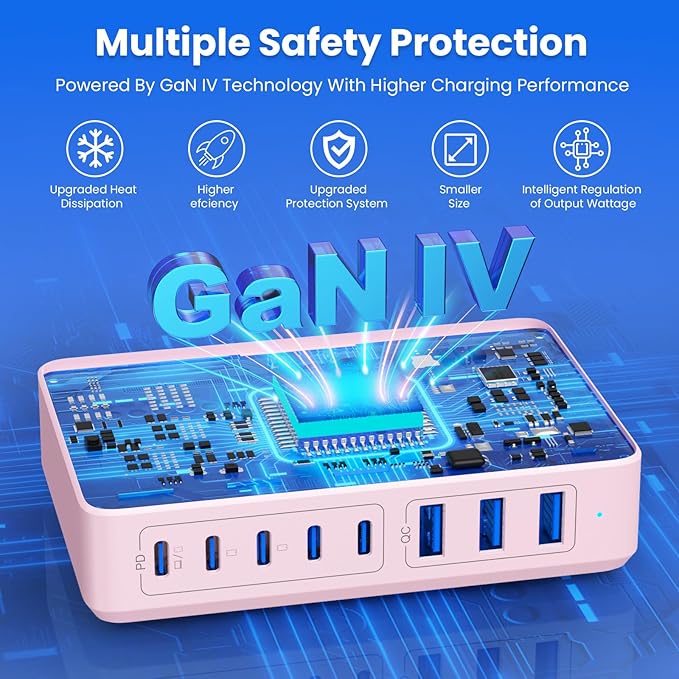 USB C Charger 300W USB C Charger Block 8-Ports GaN IV Fast Charging Station,PD 100W Laptop Charging Hub Wall Adapter Compatible with MacBook/Air,DELL,Steam Desk,iPhone 16/15/14,Galaxy S24