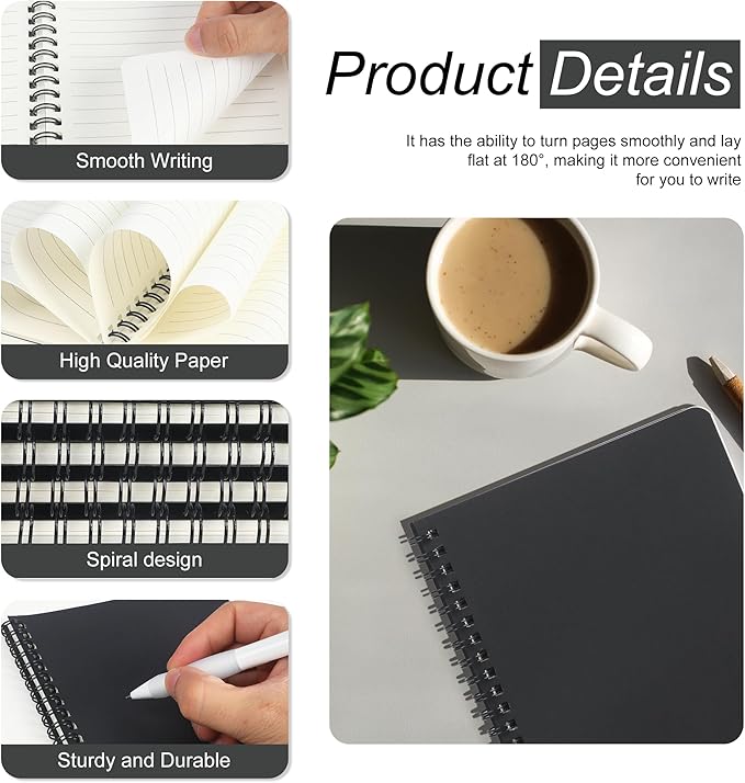 miikoul 60 Packs A5 Spiral Notebooks, Black Ruled Notebooks Bulk, 8.3"×5.5", 60 Sheets/120 Pages, Hardcover Lined Journal Notepad Travel Notebooks for Office and Back to School Supplies