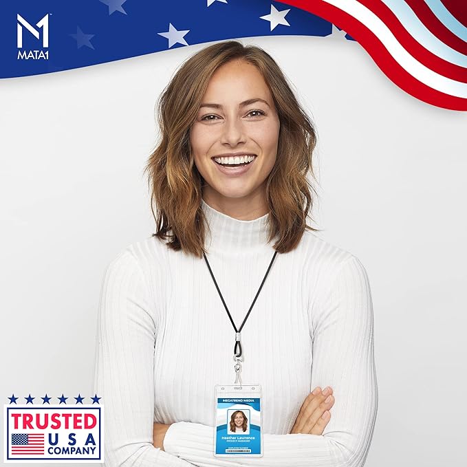 Mata1-USA Plastic Extra-Thick Vertical ID Card Holder (Clear, 3x4 Inch, 100 Pack), Large Size No Zipper Name Badge