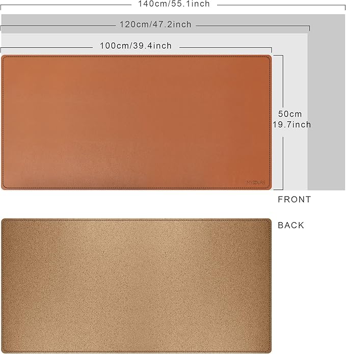 Mydours Cork & PU Leather Desk Mat, 40" x 20" Large Gaming Mouse Pad XL, Dual-Sided Portable Desk Pad Blotter, Keyboard Computer Desktop Protector for Gift Office Home (Brown)