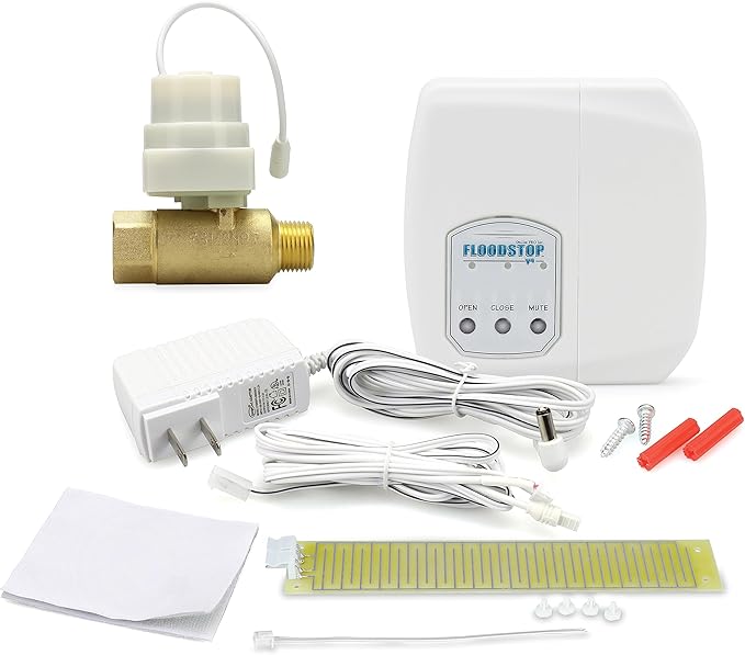 FloodStop Water Heater Leak Detector Kit with Automatic Water Shut-Off and Visual/Audible Alarms, 1/2" NPT MIP x FIP