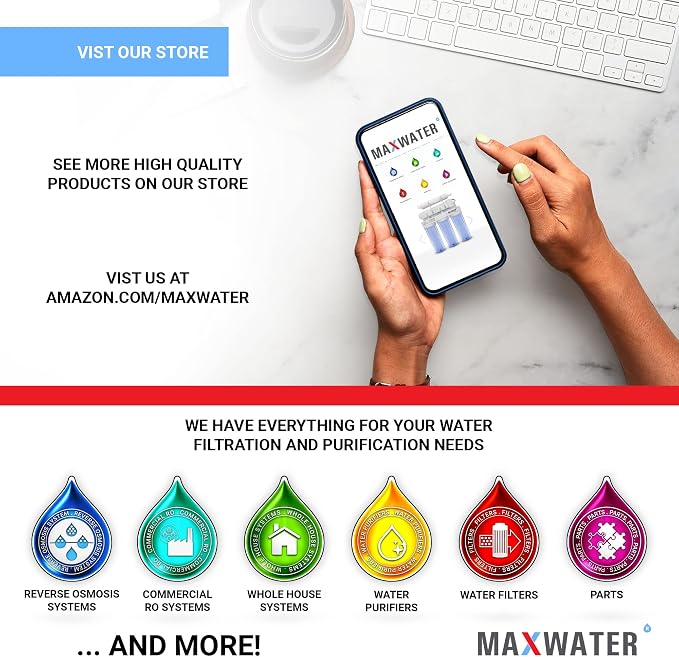 Max Water 10" x 2.5" Cation Resin Water Softener Cartridge, Compatible with AF-10-3003, WS-10, UDF-10C100E, 155319-43 & All 10 Inch Standard Whole House Water Filter Systems (6 Pack)