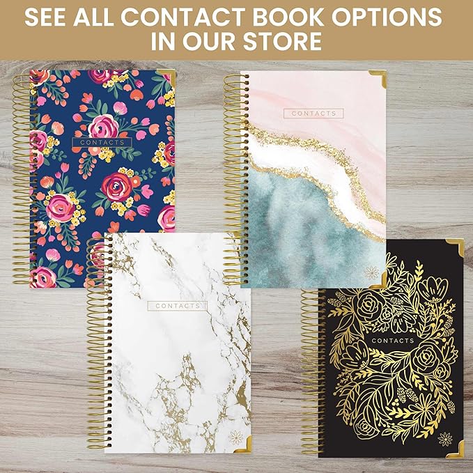 bloom daily planners Hardcover Contacts Address & Password Book - Alphabetical Organizer with Tabs - 6" x 8.25" - Navy Embroidery