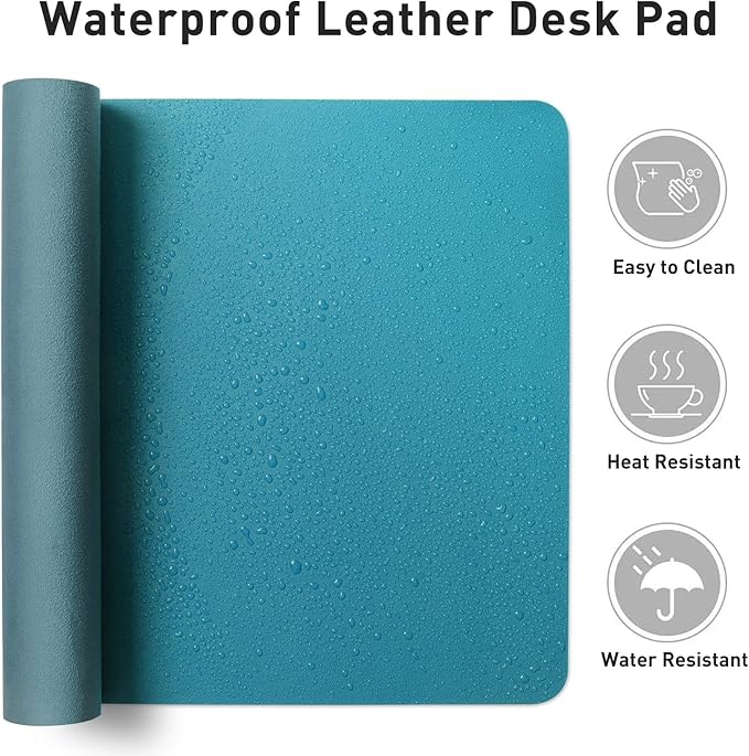 Aothia Leather Desk Pad Protector, Office Desk Mat, Large Mouse Pad, Non-Slip PU Leather Desk Blotter, Laptop Desk Pad, Waterproof Desk Writing Pad for Office and Home (48"x17", Turquoise)
