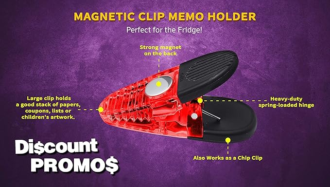 10 Magnetic Memo Holders Set - Large Clip, Plastic - TRed