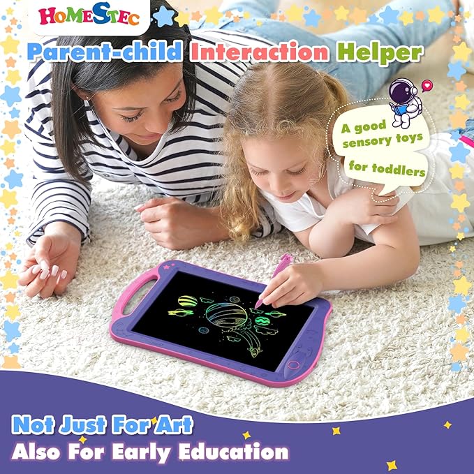 HOMESTEC Astrodraw Drawing Pad Toys, Colorful LCD Writing Tablet for Kids, Doodle Board for Toddlers 3 4 5 6 Years Old, Travel Sensory Space Toy for Boys Girls, Birthday Gift Idea (Purple/Pink)