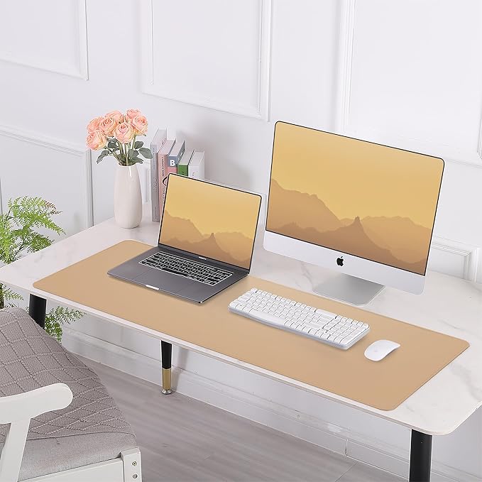 Desk Mat,47.2" x 17" Leather Desk mat,Double-Sided Desk Pad,Desk matt for Desktop,Large Mouse Pad,Office Desk mat,Waterproof Desk Blotter pad for Office&Home(Dark Apricot)