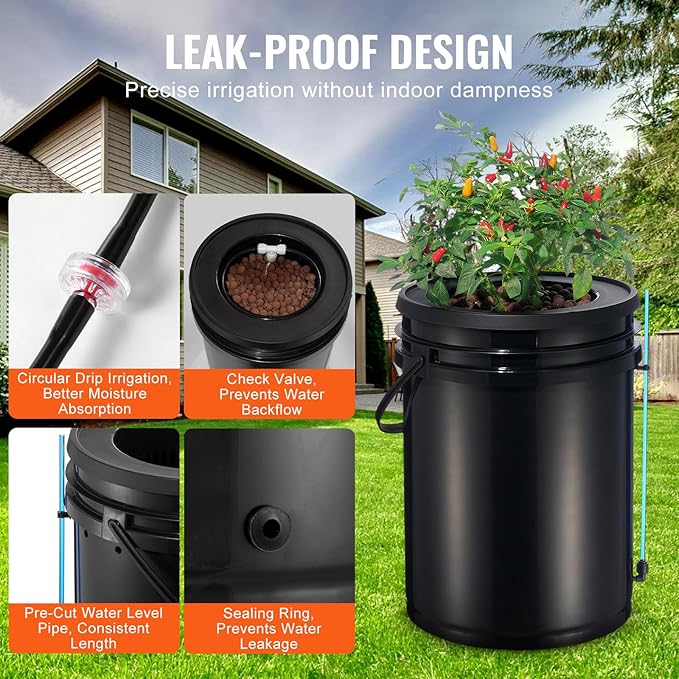 VEVOR DWC Hydroponics Grow System, Hydroponic Growing System with Top Drip Kit, Deep Water Culture 5-Gallon 4 Buckets, with Air Pump, Air Stones and Water Level Device for Leafy Vegetables