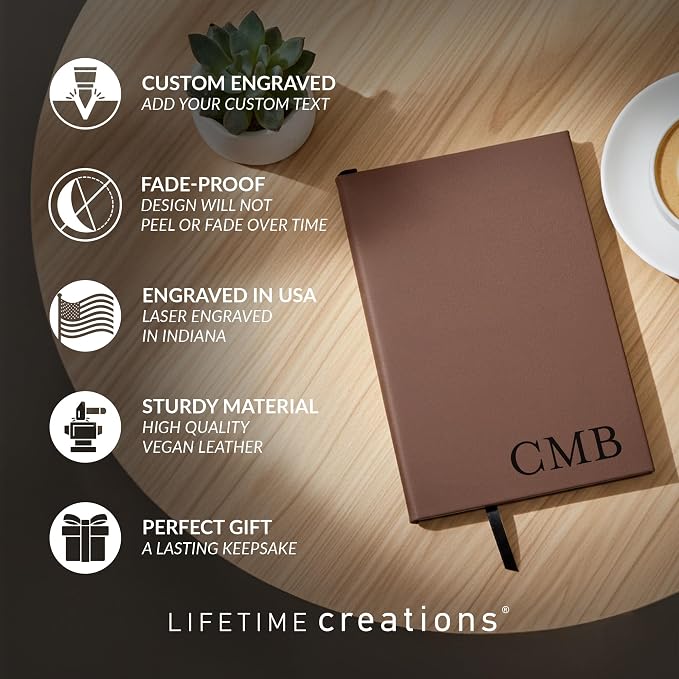 Lifetime Creations Custom Notebook Journal with Monogram (Light Brown) - Personalized Journaling Notebook, Hard Cover Notepad, Gift for Employees, Travelers, Business Professionals