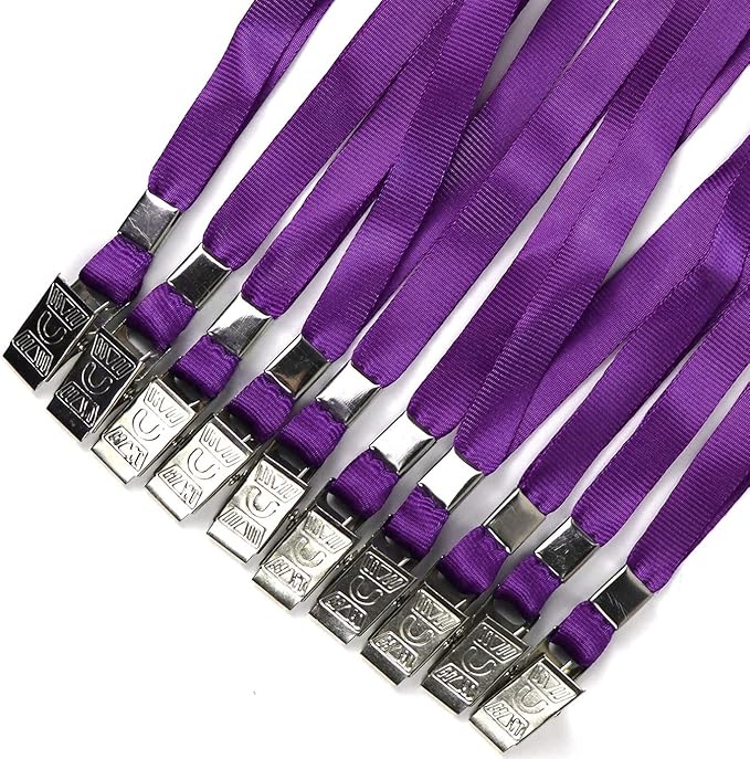 Beebel Purple Lanyards 100 Pack Nylon Flat Badge Lanyard for Id Badge Name Tag (Purple, 100 Pack)