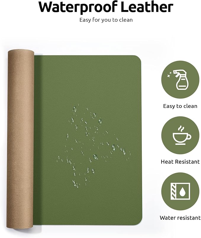 YSAGi Leather Desk Protector, Office Mat, Large Mouse Pad, Non-Slip PU Leather Blotter, Laptop Desk, Waterproof Writing Pad for Office and Home (Green, 31.5" x 15.8")