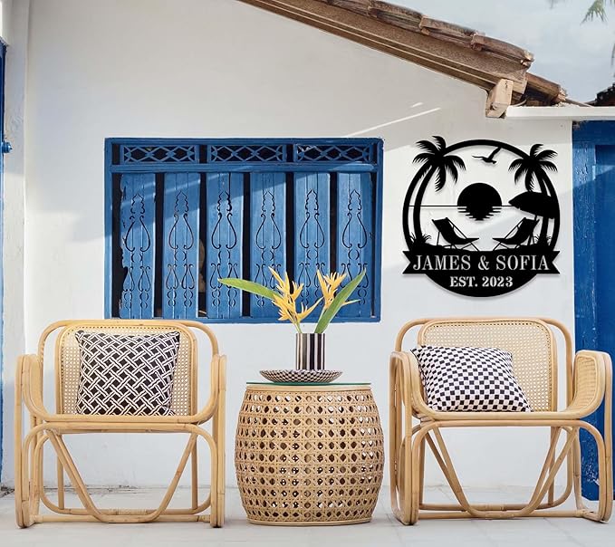 Personalized Beach Metal Monogram Sign, Custom Palm Trees Sign, Outdoor Metal Family Name Sign, Custom Last Name Sign, Beach Coastal House Decor