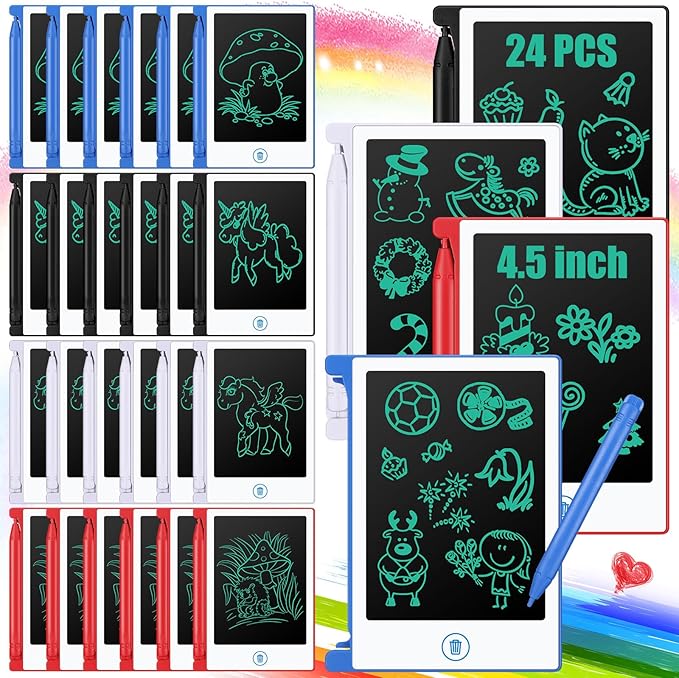 Zhehao 24 Pack LCD Mini Writing Tablet for Kids 4.5 Inch Doodle Board Bulk Erasable Reusable Electronic Drawing Pad Birthday Party Favors Goodie Bag Classroom Gifts(White)