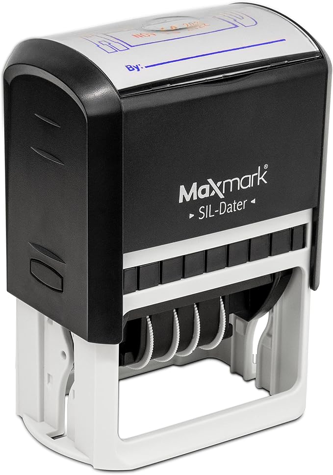 MaxMark Large Self-Inking Rubber Date Office Stamp with Paid Phrase & Date - Black Ink, 12-Year Band - Style 5