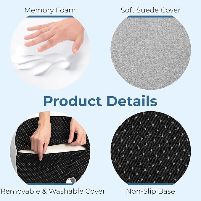 5 STARS UNITED Seat Cushion for Tailbone Pain Relief – Large Memory Foam Cushion for Coccyx, Hip, Sciatica & Post-Surgery Recovery – Wheelchair, Car, Desk, Gaming & Office Chairs, Light Gray