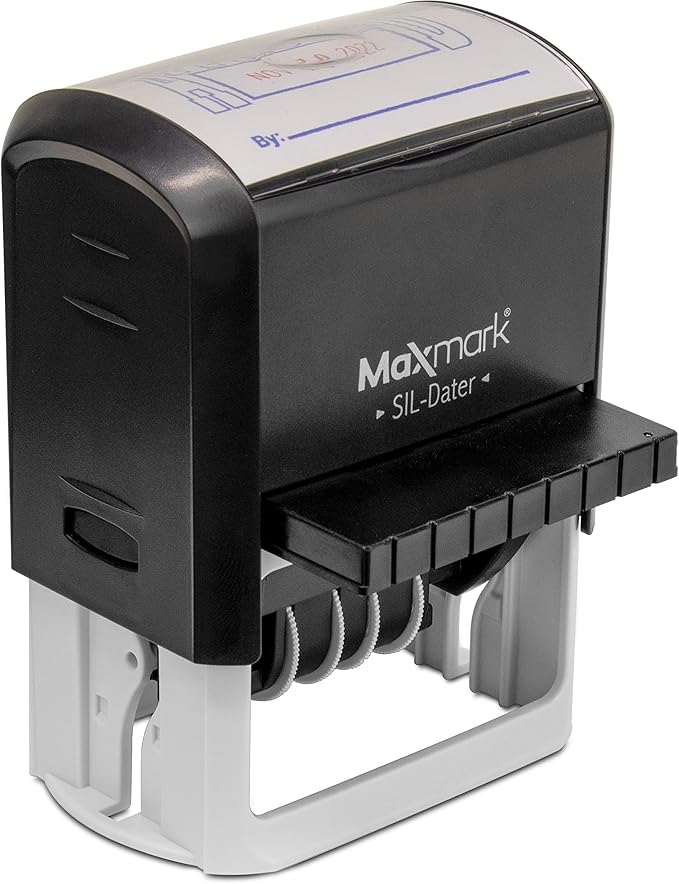 MaxMark Large Self-Inking Rubber Date Office Stamp with Posted Phrase & Date - Black Ink, 12-Year Band - Style 3
