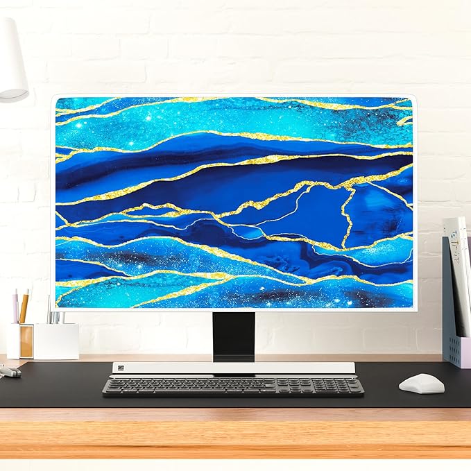 Baocicco Royal Blue Marble Waterproof TV Cover 75 Inch Creative Design Monitor Accessories Laptop TV LCD Screen Television Decoration for Tablet LED LCD OLED TVs Decorations