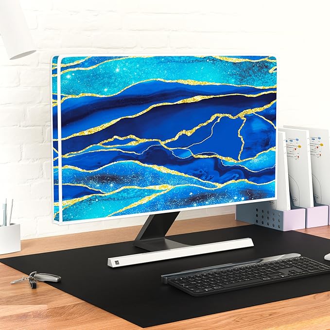 Baocicco Royal Blue Marble Waterproof TV Cover 40, 41, 42, 43 Inch Creative Design Monitor Accessories Laptop TV LCD Screen Television Decoration for Tablet LED LCD OLED TVs Decorations