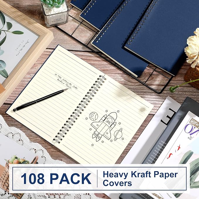 Yahenda 108 Pcs Spiral Notebook Bulk A5 Journal Lined 8.3'' x 5.5'' Writing Composition Paper Small Notepad Subject Notebook for Students Office Business Back to School Supplies (Deep Blue)