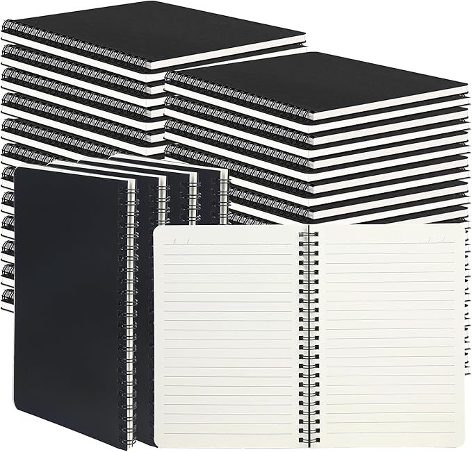 miikoul 60 Packs A5 Spiral Notebooks, Black Ruled Notebooks Bulk, 8.3"×5.5", 60 Sheets/120 Pages, Hardcover Lined Journal Notepad Travel Notebooks for Office and Back to School Supplies