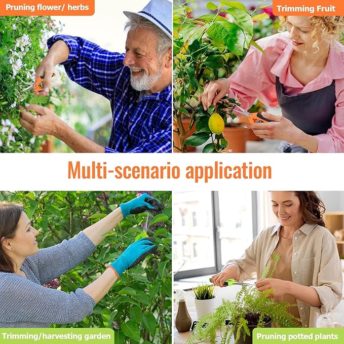 BEoffer 4 Pack Pruning Shears, 6.5 Inch Garden Scissors Gardening Hand Pruning Snips with Straight Stainless Steel Precision Blades for Gardening Flower Plant Precise Trimming and Pruning Maintenance