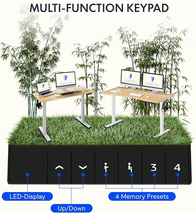 FLEXISPOT EN1 Bamboo Standing Desk, 60 x 30 Inches Whole-Piece Electric Adjustable Height Desk for Home Office (Silver Frame + Bamboo Top, 2 Packages)