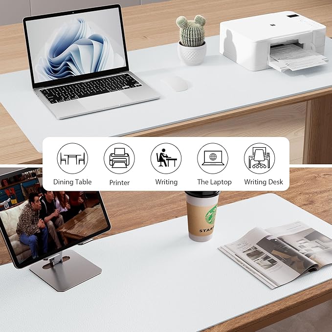 Aothia Leather Desk Pad Protector, Large Mouse Pad, Office Mat, Non-Slip PU Leather Blotter, Laptop Desk Pad, Waterproof Writing Pad for Office and Home (Barely Grey, 23.6" x 13.7")