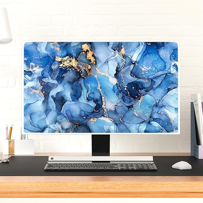 Baocicco Navy Blue Gold Marble Waterproof TV Dust Cover 55 Inch Creative Texture Grain Television Screen Cover Abstract TV Display Protectors Protective LED LCD OLED TVs Dust-Proof