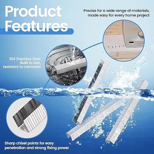meite T-50 Heavy Duty Staples Marine, 3/8 Inch 304 Stainless Steel Staples for Staple Gun, 20 Gauge 3/8 Inch Crown Upholstery Staple for Marine Applications (1 Case)