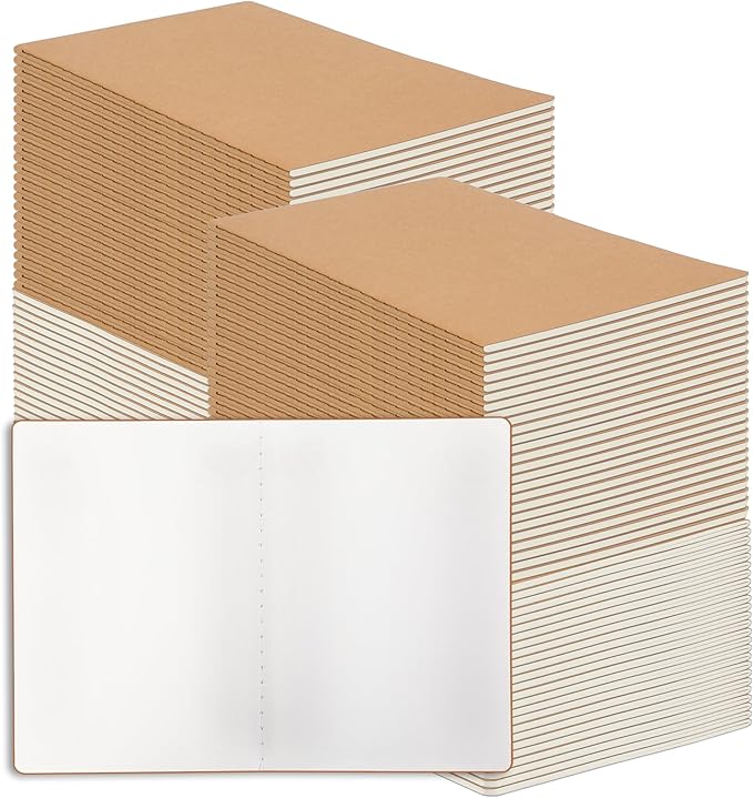 100 Pack Blank Kraft Notebooks, 8.3x5.5 Inches A5 Small Journals Bulk Blank Notebooks 80 Gsm Unlined with 60 Pages A5 Subject Notebooks Traveler Journal Set for Adult Students Back to School Supplies