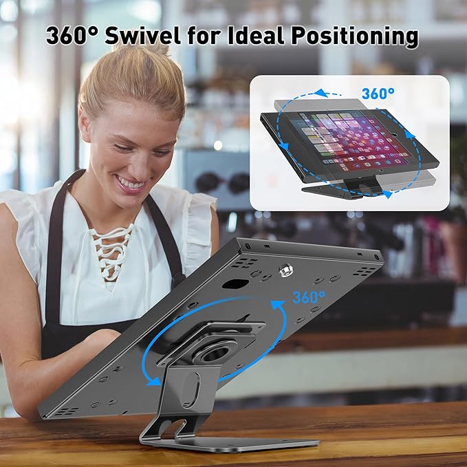 AboveTEK Anti-Theft Tablet Stand – iPad Locking & Security Stand, Countertop & Wall Mount POS Stand, 360° Swivel Kiosk Stand for iPad/iPad Air/iPad Pro – Ideal for Retail Business (Black)