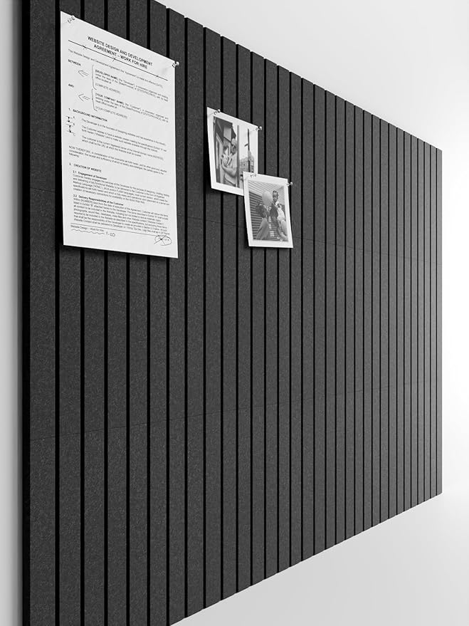 Bumusty Large Cork Board Alternative-47 x35 Felt Bulletin Board Tiles, with 30 Pushpins, 70 Adhesive Tabs, 12-Pack Slat Wall Paneling, Cork Boards for Office Push Pin Board Felt Board-Charcoal Gray