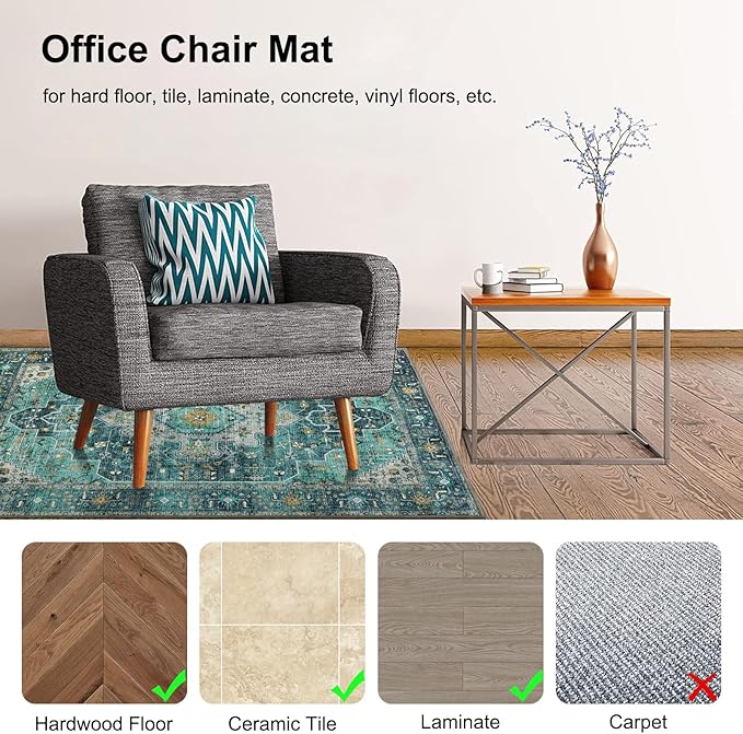 Anidaroel 36"x48" Chair Mat for Hardwood Floor/Tile Floor, Desk Chair Mats for Hard Floors, Under Desk Rug Protector for Rolling Chair, Computer Gaming Chair Mat, Low Pile Carpet Floor Mat
