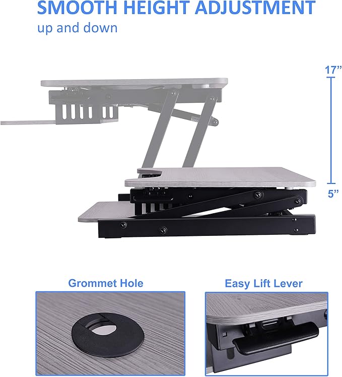 Rocelco 37.5" Height Adjustable Standing Desk Converter with Anti Fatigue Mat Bundle - Slide Out Retractable Keyboard Tray - Sit Stand Dual Monitor Riser - Computer Workstation - Gray (R DADRG-MAFM)