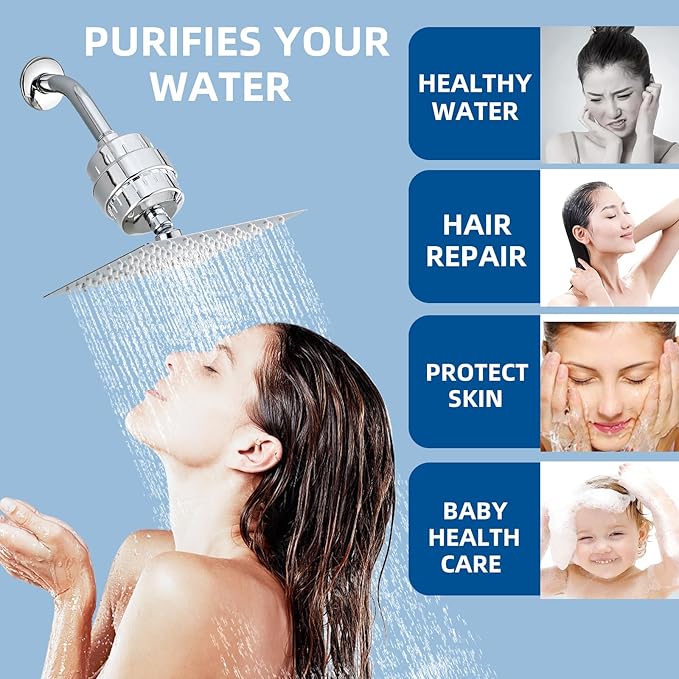 Shower Filter for Hard Water Two Replacement Cartridge High Output Shower Water Filter Silver Remove Chlorine and Fluoride(Black)