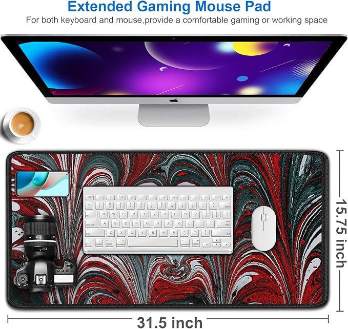 Gaming Mouse Pad, 31.5x15.7 inch Large Extended Computer Keyboard Mouse Mat, Water Resist Non-Slip Mousepad Rubber Base Long XXL Desk Mouse Pad for Work & Gaming, Office & Home, Red Heart