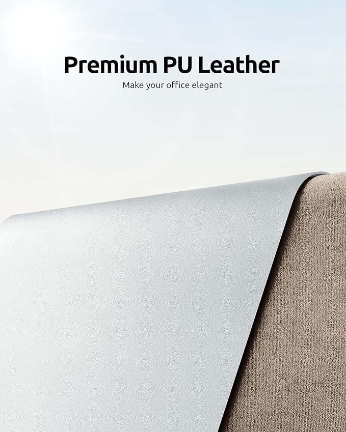 YSAGi Leather Desk Pad Protector, Office Desk Mat, Large Mouse Pad, Non-Slip PU Leather Desk Blotter, Laptop Desk Pad, Waterproof Desk Writing Pad for Office and Home (Silver, 23.6" x 13.8")
