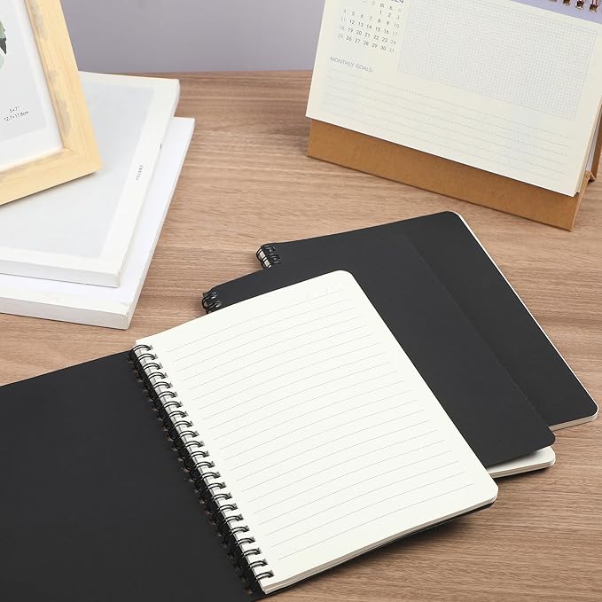 miikoul 100 Packs A5 Spiral Notebooks, Black Ruled Notebooks Bulk, 8.3"×5.5", 60 Sheets/120 Pages, Hardcover Lined Journal Notepad Travel Notebooks for Office and Back to School Supplies